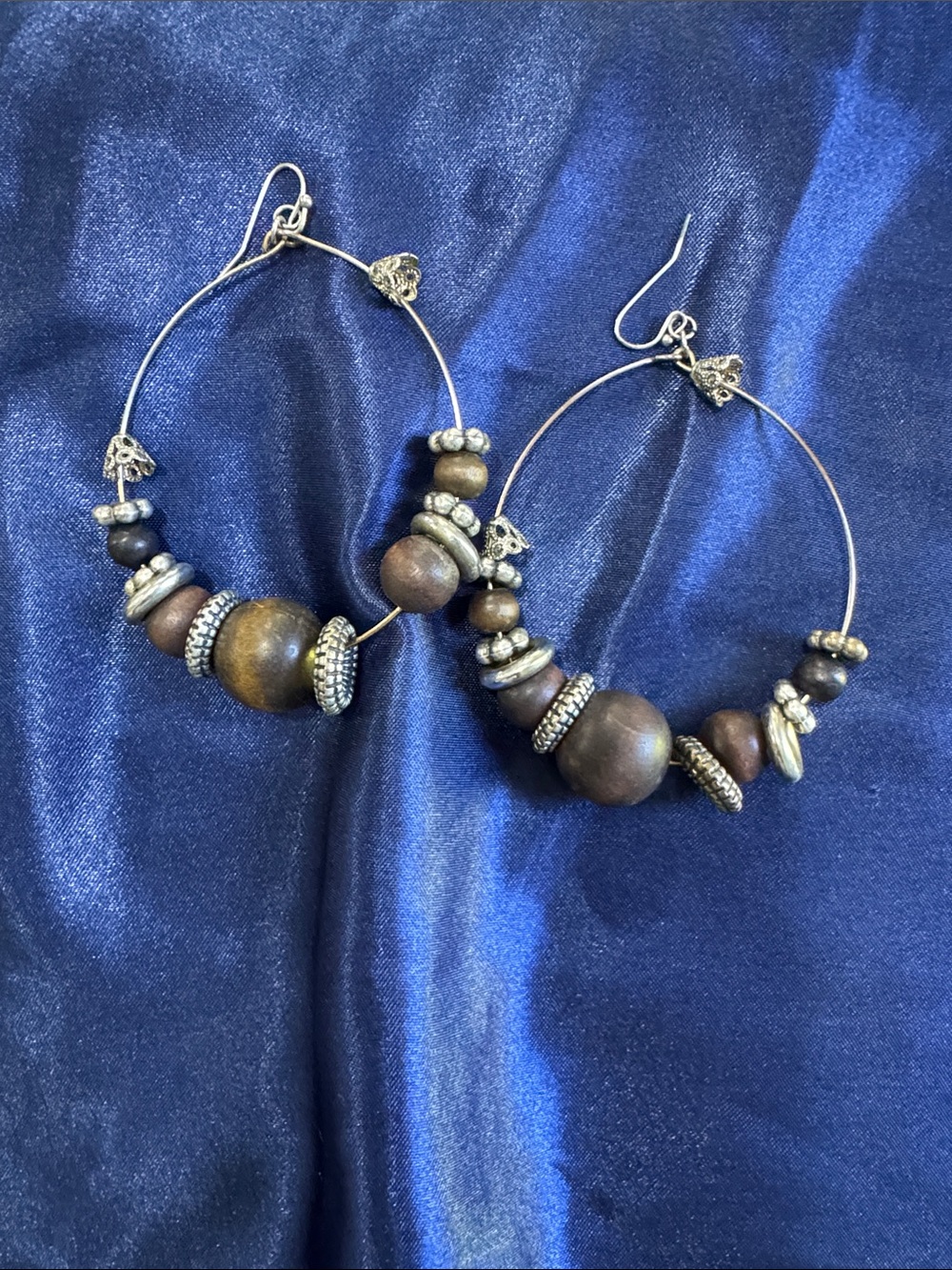 Handmade Brown Wood Bead Hoop Earrings